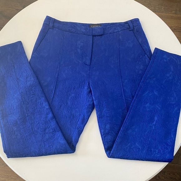 Topshop Blue Slim Fit Patterned Trousers - Picture 3 of 10